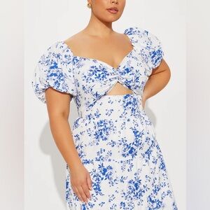 NWT linen blue and white floral midi dress size 2x